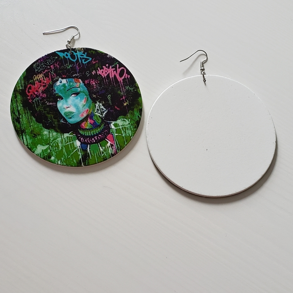 Graffiti Painted Wooden Earrings! - Picture 5 of 5